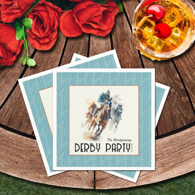 Servilleta De Papel Caballos de carreras Derby Fiesta Aqua (Racehorses and Jockeys Derby Party Aqua Napkins)