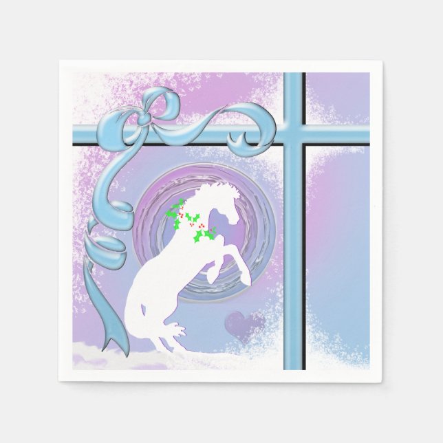 Servilleta De Papel Caballos de Corazón Blanco V Vacaciones (Pink/Lav  (Anverso)