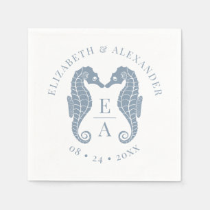 Servilleta De Papel Caballos de mar Monograma Beach Wedding Dusty Blue