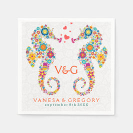 Servilleta De Papel Caballos de mar retro floral coloridos