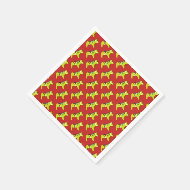 Servilleta De Papel Caballos de vacaciones rojos y verdes (Borde)