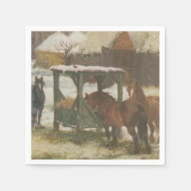 Servilleta De Papel Caballos en el Día del Navidad (Anverso)
