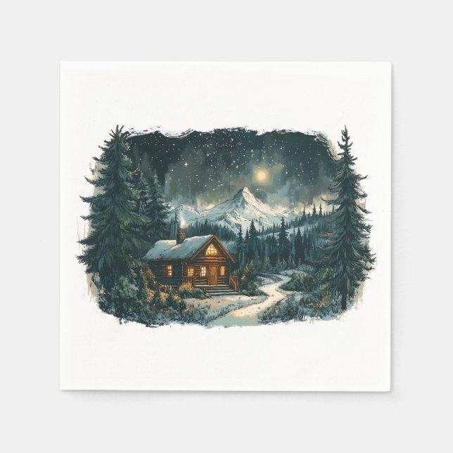 Servilleta De Papel Cabaña acogedora en invierno maravilla (Anverso)