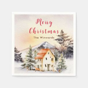Servilleta De Papel Cabaña de vacaciones de invierno Feliz Navidad