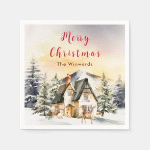 Servilleta De Papel Cabaña de vacaciones de invierno Feliz Navidad