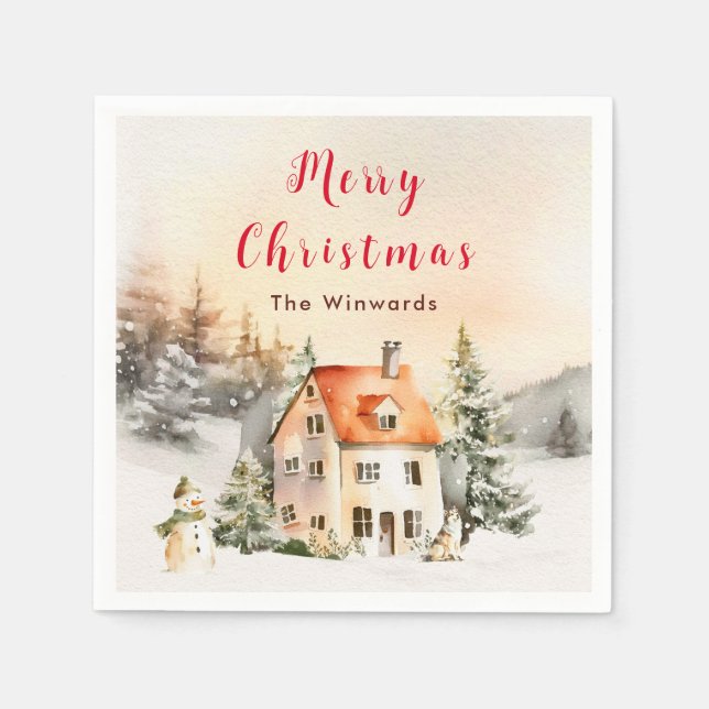Servilleta De Papel Cabaña de vacaciones de invierno Feliz Navidad (Anverso)
