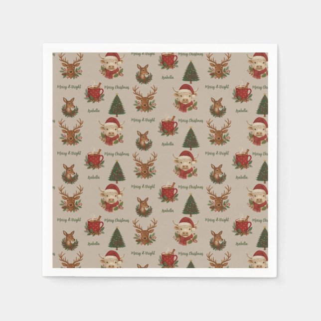 Servilleta De Papel cabaña rústica, alegres navidades y cacao (Anverso)