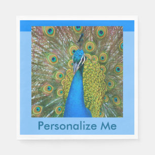 Servilleta De Papel Cabeza azul pavo real con y plumas de cola colorid