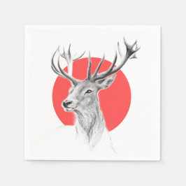 Servilleta De Papel Cabeza de ciervo Dibujo de Stag Círculo rojo Arte