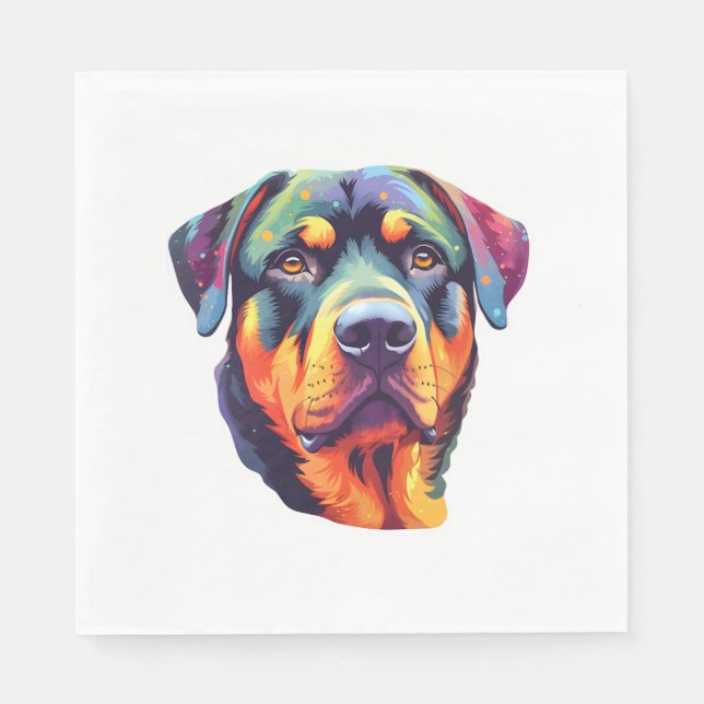 Servilleta De Papel Cabeza de Rottweiler colorida (Anverso)