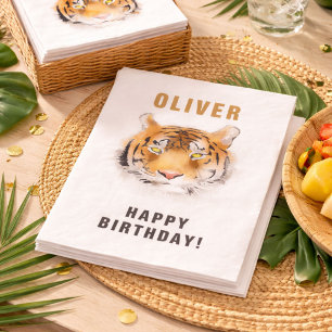 Servilleta De Papel Cabeza de Tigre Acuarela Cumpleaños Nombre