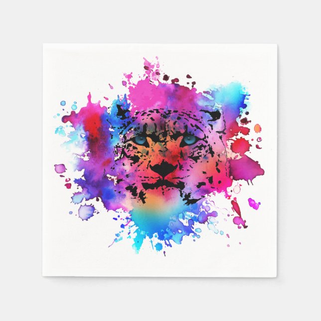 Servilleta De Papel Cabeza de tigre de color agua (Anverso)