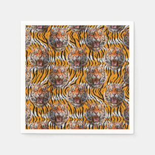 Servilleta De Papel Cabeza De Tigre Sobre El Diseño De Impresión Anima
