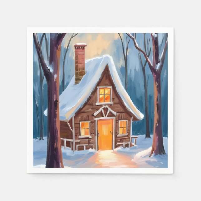 Servilleta De Papel Cabin in the Snowy Winter Woods Christmas (Anverso)