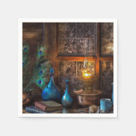 Servilleta De Papel Cabina de escena rústica lamplia marrón azul