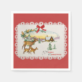 Servilleta De Papel Cabina y ciervo de Navidad vintage