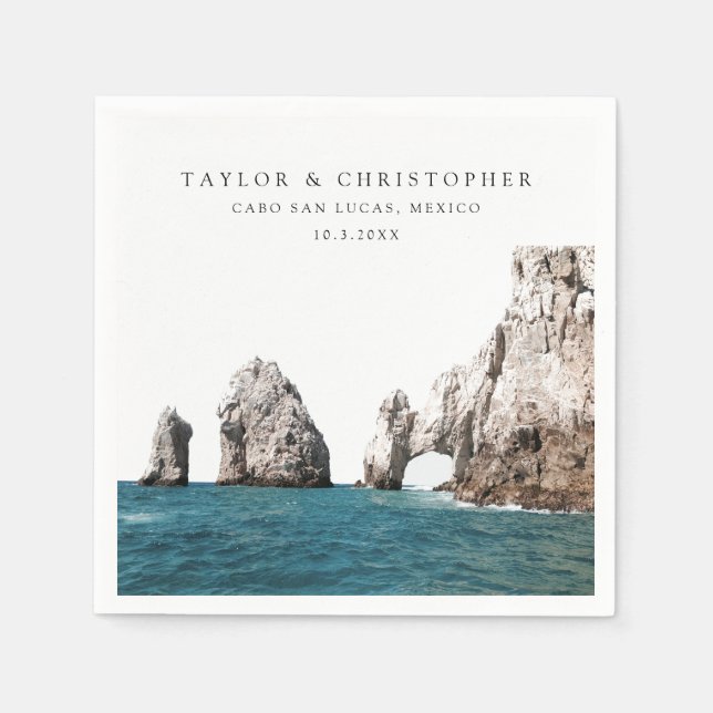 Servilleta De Papel Cabo Boda México Personalizado Foto Cocktail Napki (Anverso)