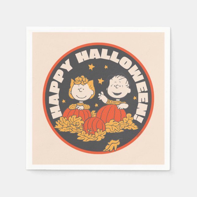 Servilleta De Papel Cacahuetes | Feliz Sally y Linus de Halloween (Anverso)