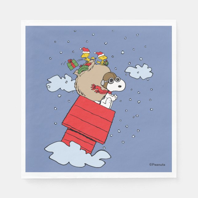 Servilleta De Papel Cacahuetes | Snoopy el hielo volador a los Navidad (Anverso)