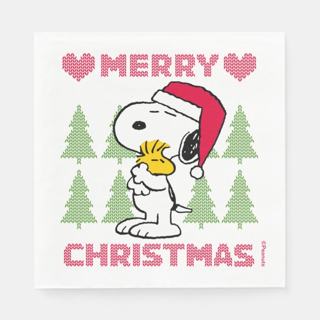 Servilleta De Papel Cacahuetes | Snoopy & Woodstock Santa Claus Hug (Anverso)