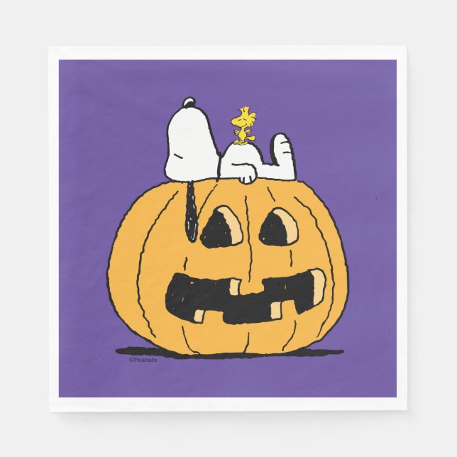 Servilleta De Papel Cacahuetes | Snoopy y Woodstock Jack-O-Lantern (Anverso)