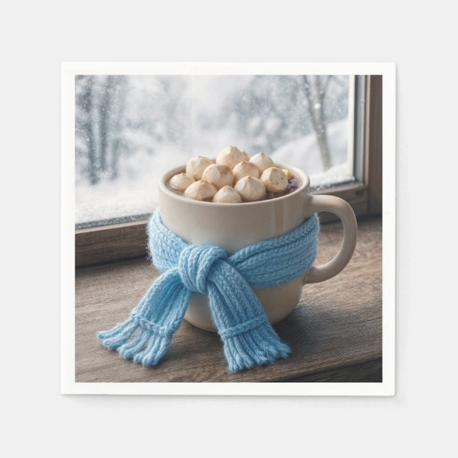Servilleta De Papel Cacao Caliente Con Bufanda De Invierno (Anverso)