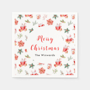 Servilleta De Papel Cacao Caliente de Navidad y Poinsettias Rojas