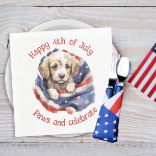 Servilleta De Papel Cachorro Adorable Bandera Americana Roja Blanca Az