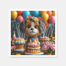 Servilleta De Papel Cachorro Adorable Celebrando Cumpleaños
