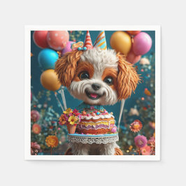 Servilleta De Papel Cachorro Adorable Celebrando Cumpleaños