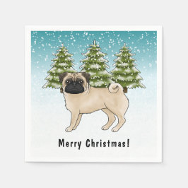 Servilleta De Papel Cachorro Caricatura Adorable Pug Cervato Bosque In