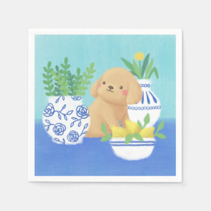 Servilleta De Papel Cachorro con plantas, leones y flores