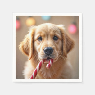 Servilleta De Papel Cachorro de Golden Retriever con un Bastón de Cara