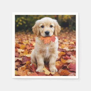 Servilleta De Papel Cachorro de Golden Retriever en hojas de otoño