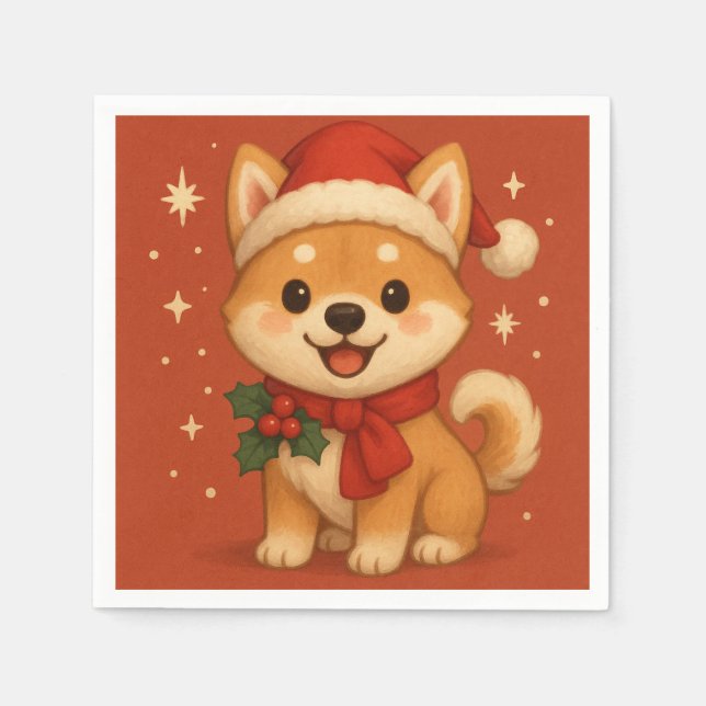 Servilleta De Papel Cachorro de Navidad adorable (Anverso)