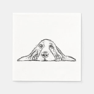 Servilleta De Papel cachorro de ojos simples negro y blanco de basset 