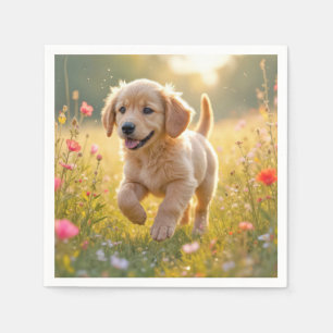 Servilleta De Papel Cachorro de Retriever Dorado Corriendo en una Prad
