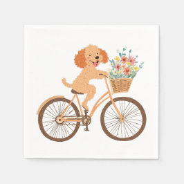 Servilleta De Papel Cachorro Goldendoodle Lindo en Bicicleta Flores de
