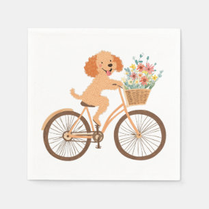 Servilleta De Papel Cachorro Goldendoodle Lindo en Bicicleta Flores de