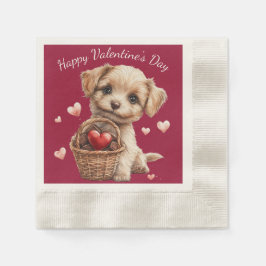 Servilleta De Papel Cachorro mono de San Valentín Corazones Rojos