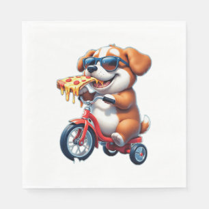 Servilleta De Papel cachorro montando una bicicleta comiendo pizza
