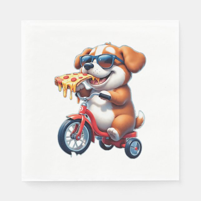 Servilleta De Papel cachorro montando una bicicleta comiendo pizza (Anverso)