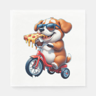 Servilleta De Papel cachorro montando una bicicleta comiendo pizza