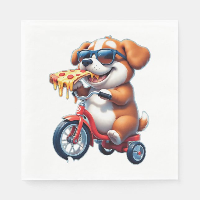 Servilleta De Papel cachorro montando una bicicleta comiendo pizza (Anverso)