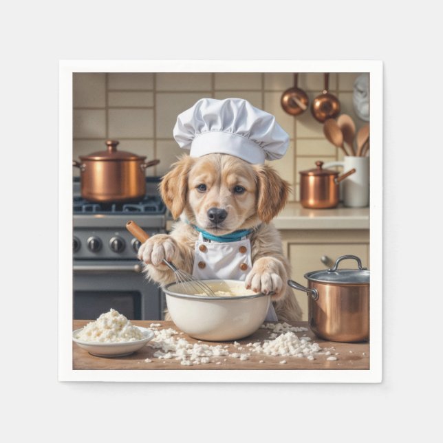 Servilleta De Papel Cachorro Retriever Dorado Chef  (Anverso)