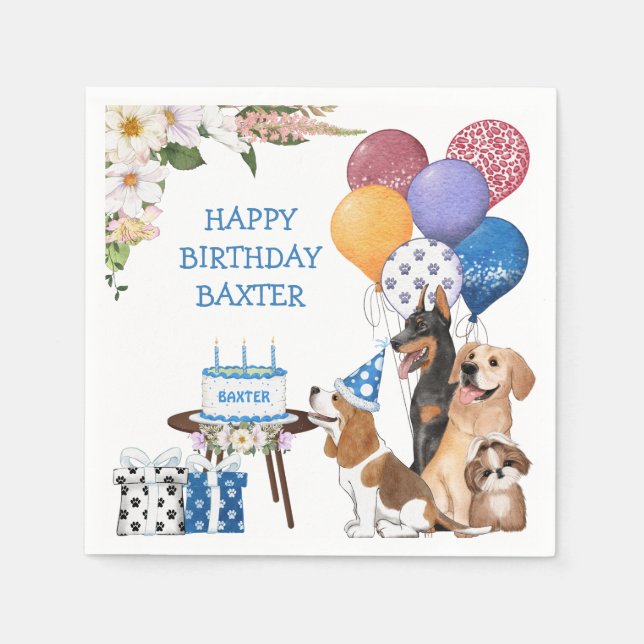 Servilleta De Papel Cachorros adorables con fiesta de cumpleaños (Anverso)