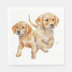 Servilleta De Papel Cachorros adorables de Golden Retriever Aquarela C