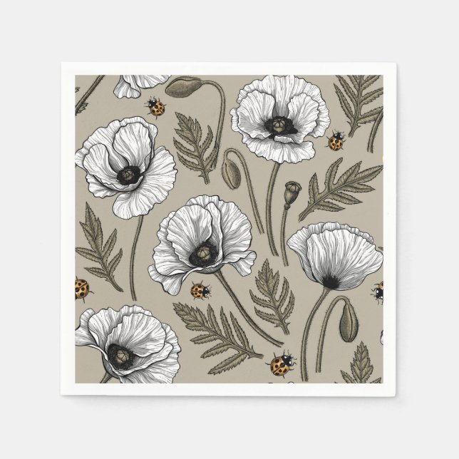 Servilleta De Papel Cachorros blancos y ladybugs (Anverso)