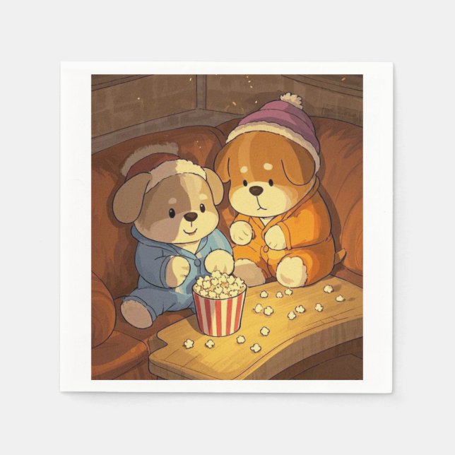 Servilleta De Papel Cachorros de perros con palomitas de maíz (Anverso)