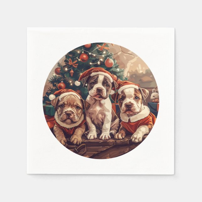 Servilleta De Papel Cachorros Pit Bull de Navidad (Anverso)